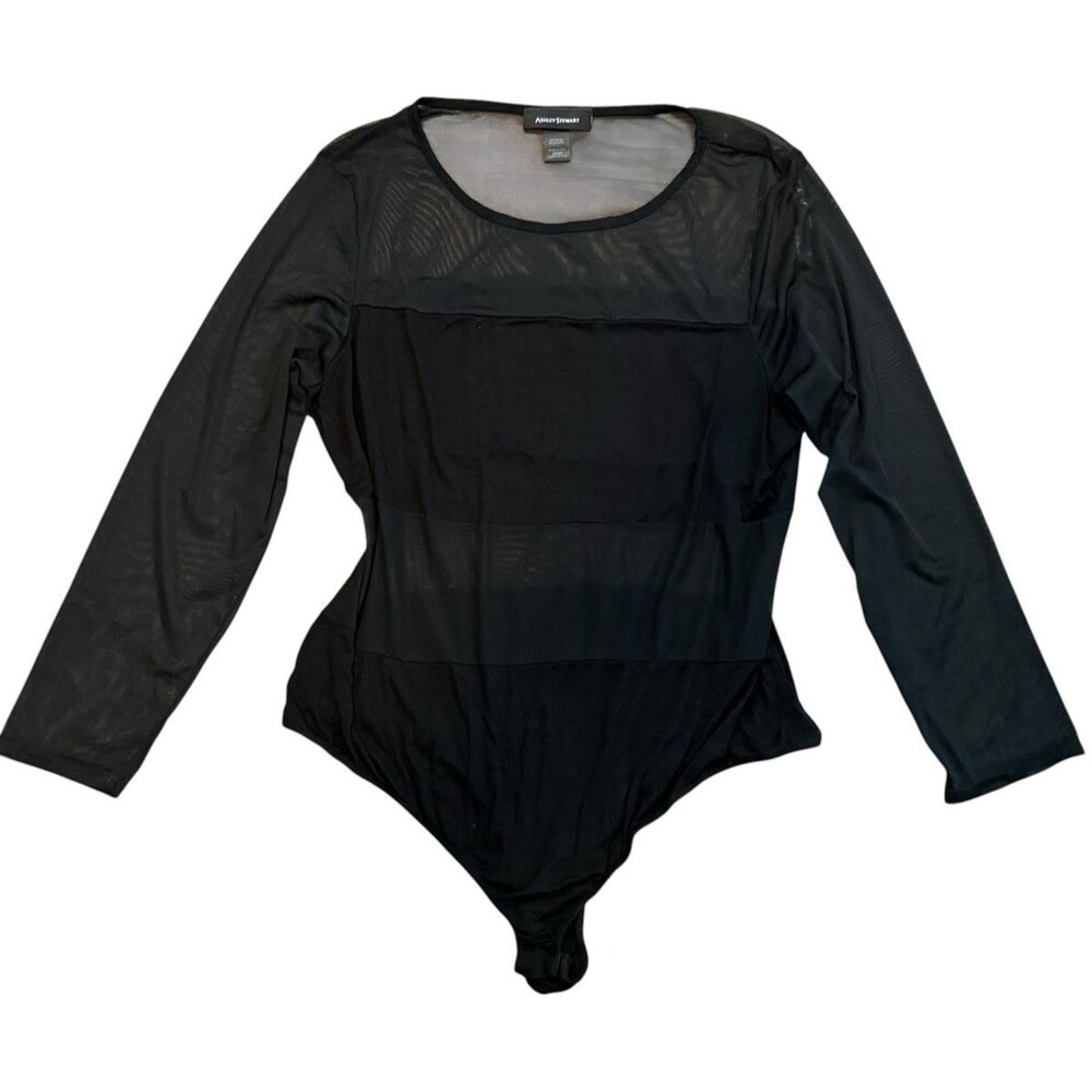 Ashley Stewart Black Tiered Sheer Mesh Knit Bodysuit Size 22/24